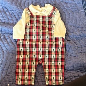 Baby Embroidered Bear Collar Bodysuit  and The Holiday Tartan Baby Overall